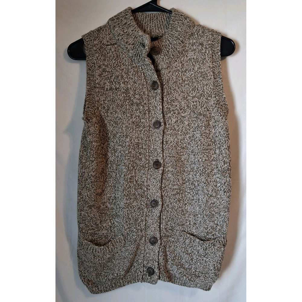 Basic Editions Green/White Marbled Button Sweatervest Size Small